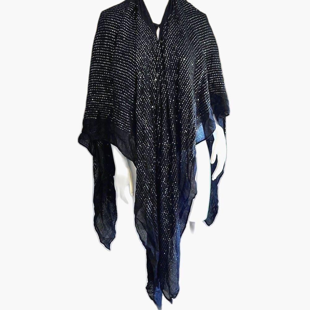 Marc New York Black Metallic Sweater Poncho/Shawl OS